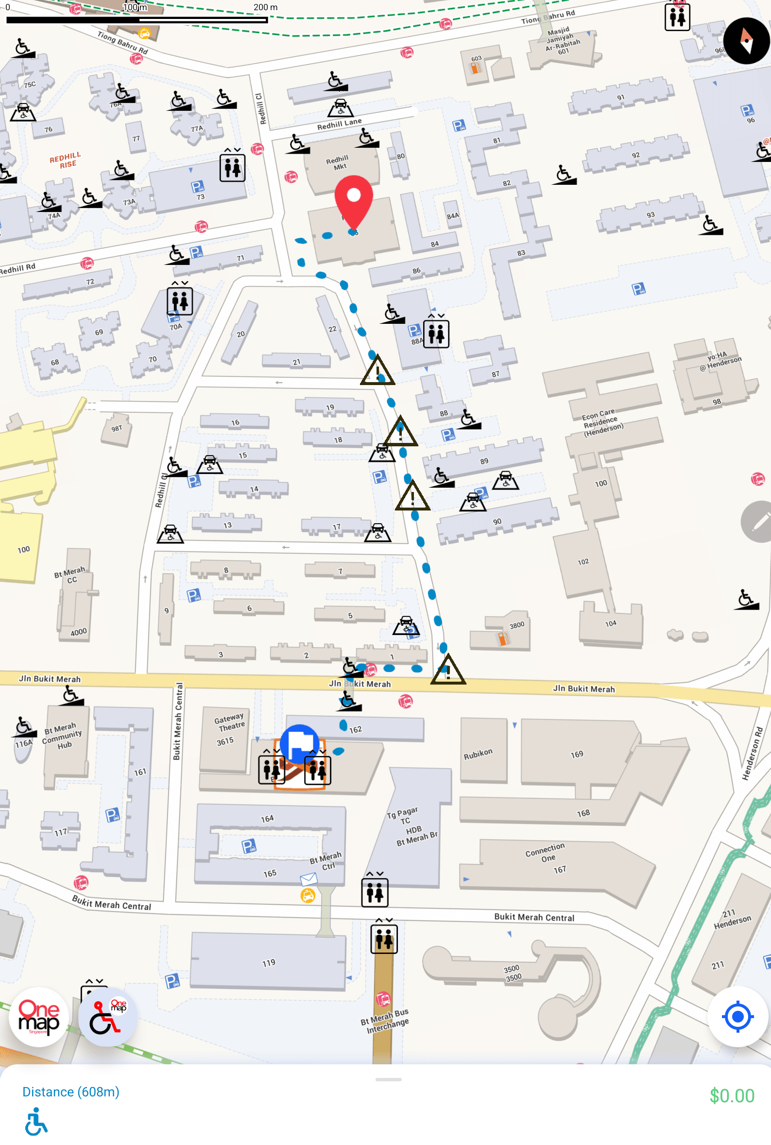 Barrier-free access navigation route in Bukit Merah